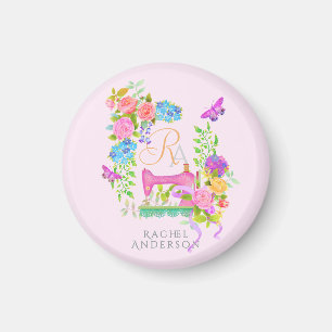 Naaien Ribbon Bloemen Monogram Roze Sleutelhanger Magneet