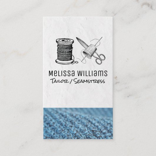 Naaien Thread Thimble en Schaar Visitekaartje (Voorkant)