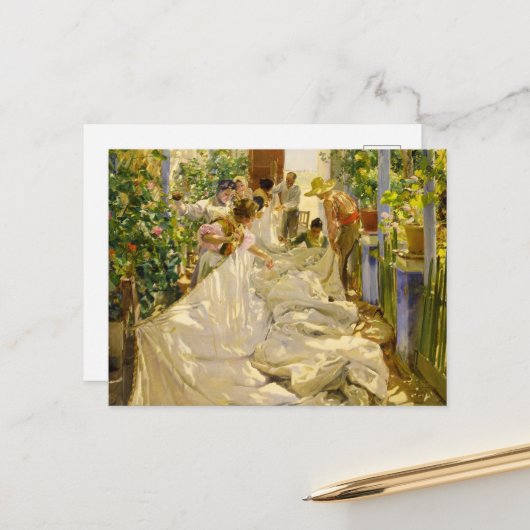Naaien van het Zeil door Joaquin Sorolla Briefkaart (Voorkant / Achterkant in situ)