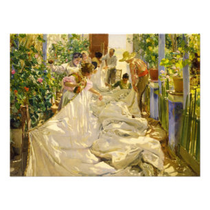 Naaien van het Zeil door Joaquin Sorolla Foto Afdruk