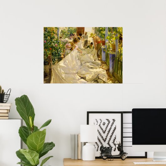 Naaien van het Zeil door Joaquin Sorolla Poster (Thuiskantoor)