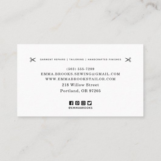 Naaien & Wijzigingen Visitekaartje, logo, SM icone Visitekaartje (Achterkant)