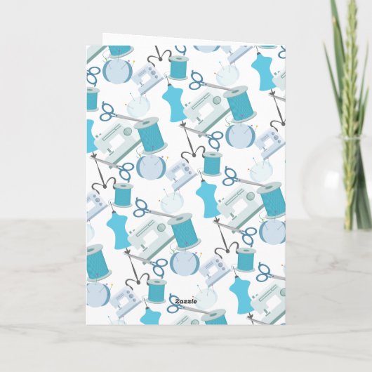 Naaiend Quilten Dank u Blauw Patroon Bedankkaart (Achterkant)