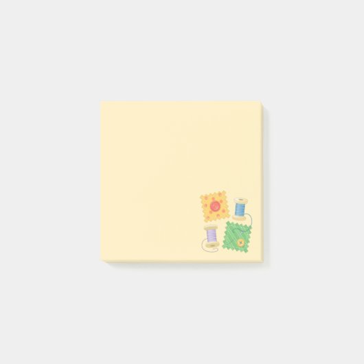 Naaiende drijfwerkhobby op geel post-it® notes (Voorkant)