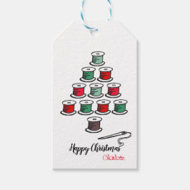 Naaiende katoenen haspel Kerstboom Cadeaulabel