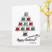 Naaiende katoenen haspel Kerstboom rood en groen Kaart (Gele Bloem)