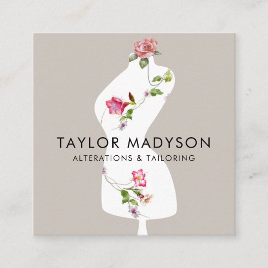 Naaiende naaiwerk op maat Mannequin Bloemen QR-cod Vierkante Visitekaartje (Voorkant)