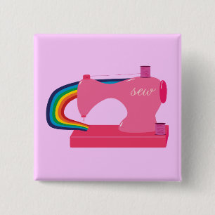 Naaiende regenbogen vierkante button 5,1 cm