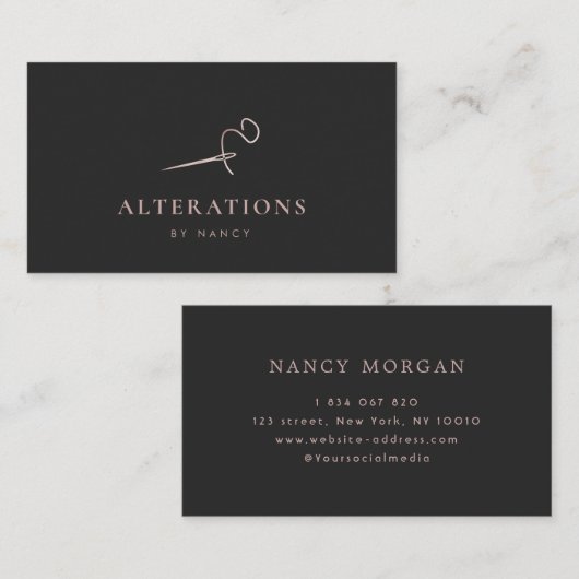 Naaigaren Naald Roos Gouden Glitter Visitekaartje (Voorkant / Achterkant)