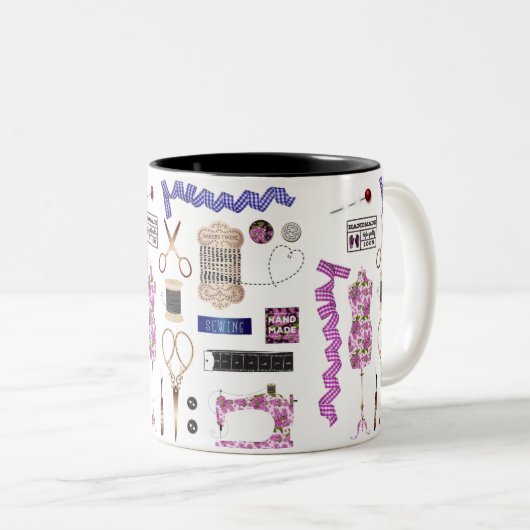 naaigarens- en naadstressdecor tweekleurige koffiemok (Voorkant rechts)