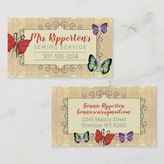  naaigarnoties vlinders naadloos visitekaartje (Voorkant / Achterkant)