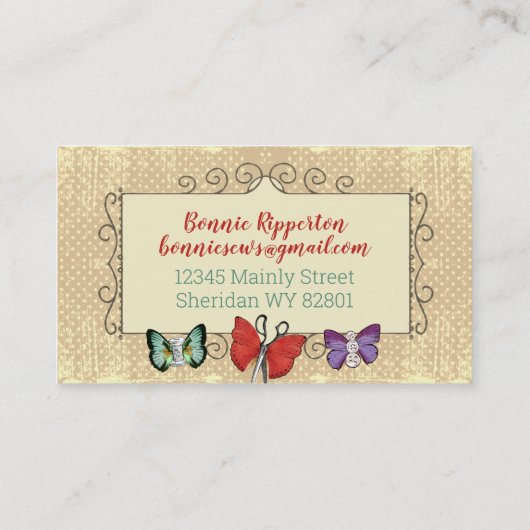  naaigarnoties vlinders naadloos visitekaartje (Achterkant)