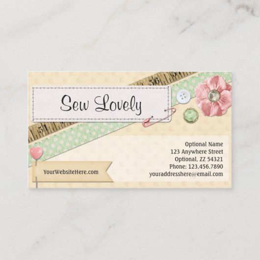 Naaigarren, Buttonnen & lintroze Visitekaartje (Achterkant)