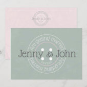 Naaignop roze &groene vintage bruiloft uitnodigen kaart (Voorkant / Achterkant)