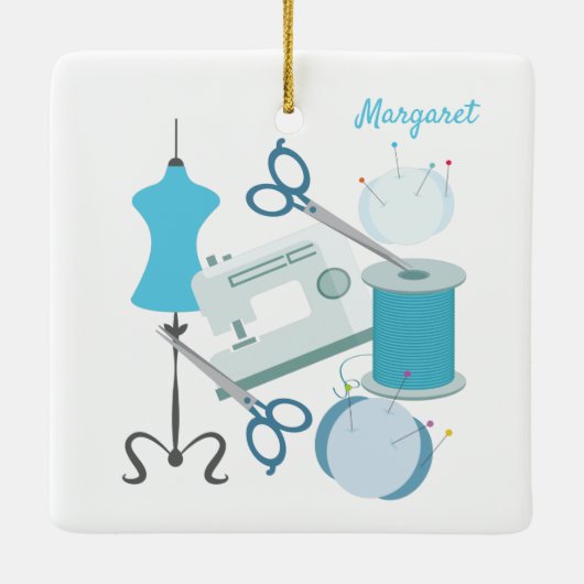 Naaigoed en kieuwblauw keramisch ornament (Achterkant)