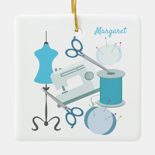 Naaigoed en kieuwblauw keramisch ornament (Voorkant)