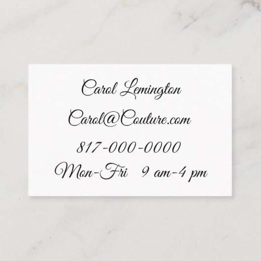 Naaigoed en wijzigingen visitekaartje (Achterkant)