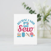Naaigoed omdat ik zaag briefkaart (Staand voorkant)