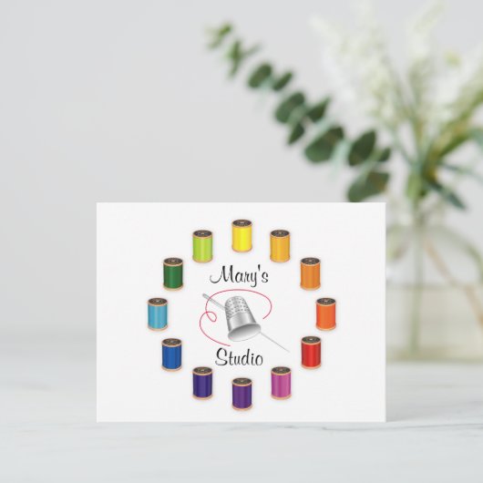 Naaigronden, naalden en draden briefkaart (Staand voorkant)