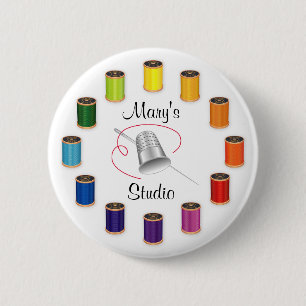 Naaigronden, naalden en draden ronde button 5,7 cm