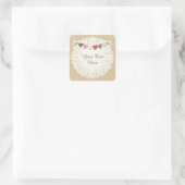 Naaigrootte op Rustic Country Burlap & Hearts Vierkante Sticker (Tas)