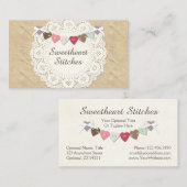Naaigrootte op Rustic Country Burlap & Hearts Visitekaartje (Voorkant / Achterkant)