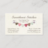 Naaigrootte op Rustic Country Burlap & Hearts Visitekaartje (Achterkant)