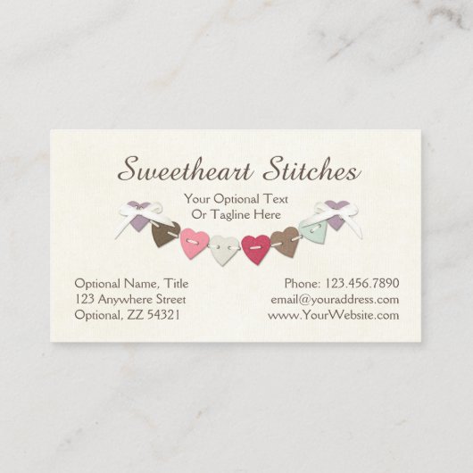 Naaigrootte op Rustic Country Burlap & Hearts Visitekaartje (Achterkant)