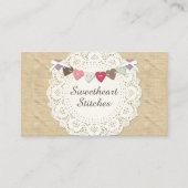 Naaigrootte op Rustic Country Burlap & Hearts Visitekaartje (Voorkant)