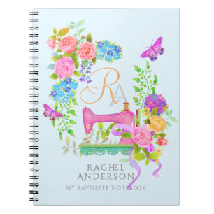 Naailint Bloemenmonogram Blauw Notitieboek