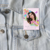 Naailint Bloemenmonogram Foto Roze Button (Insitu)