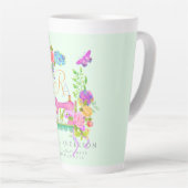 Naailint Bloemenmonogram Groen Latte Mok (Rechterhoek)