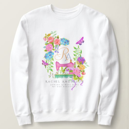 Naailint bloemenmonogram wit trui (Design voorkant)