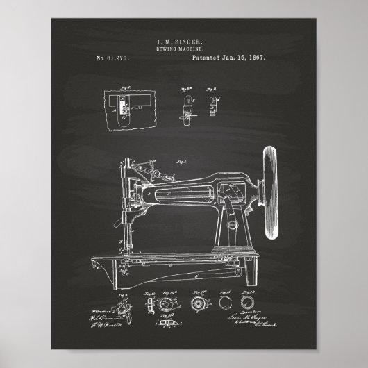 Naaimachine 1867 Kunstbord voor patenten Poster (Voorkant)
