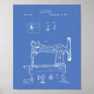 Naaimachine 1867 Kunstmatige blauwdruk voor patent Poster