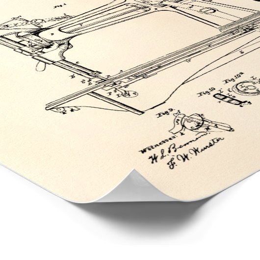 Naaimachine 1867 oude kunstpooier poster (Hoek)