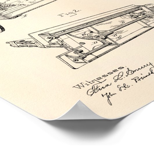 Naaimachine 1885 Kunst voor patenten - oude pooier Poster (Hoek)