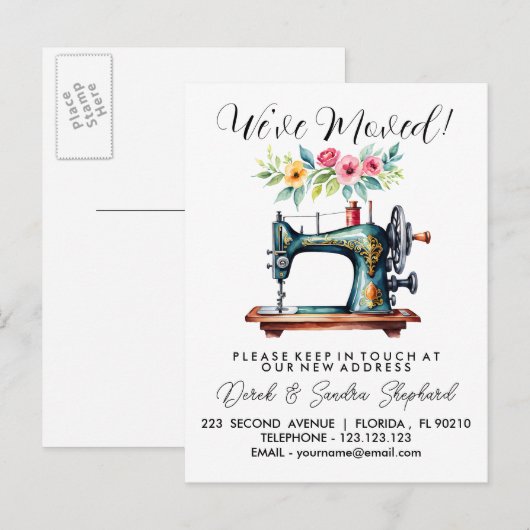 naaimachine Adreswijziging die we hebben verplaats Aankondigingskaart (Voorkant / Achterkant)