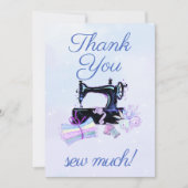 Naaimachine  blauw plat bedankkaart (Voorkant)