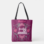  naaimachine & bloemenfuchsia tote bag (Achterkant)