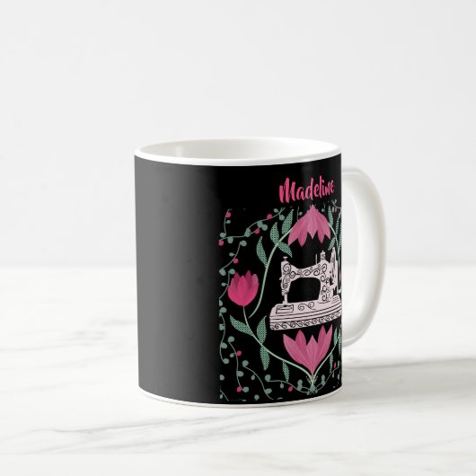  naaimachine & bloemmotief ontwerp koffiemok (Voorkant rechts)