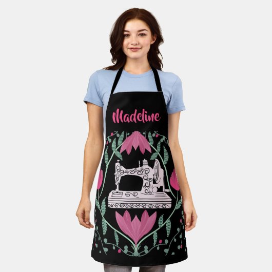  naaimachine & bloemmotief ontwerp schort (Gedragen)