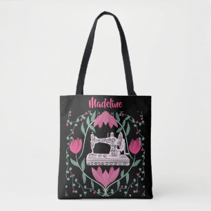 naaimachine & bloemmotief ontwerp tote bag