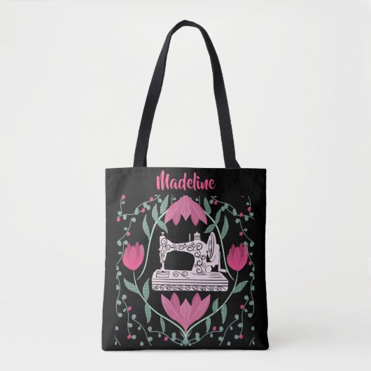  naaimachine & bloemmotief ontwerp tote bag (Voorkant)