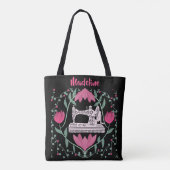  naaimachine & bloemmotief ontwerp tote bag (Achterkant)