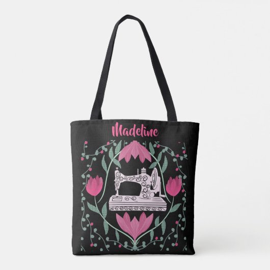  naaimachine & bloemmotief ontwerp tote bag (Achterkant)