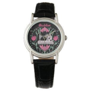 naaimachine: Bloempatroon gepersonaliseerd Horloge
