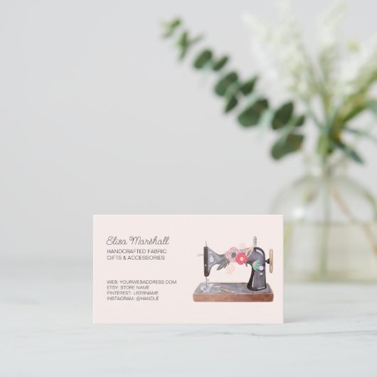  naaimachine Boho Floral Blush Visitekaartje (Staand voorkant)