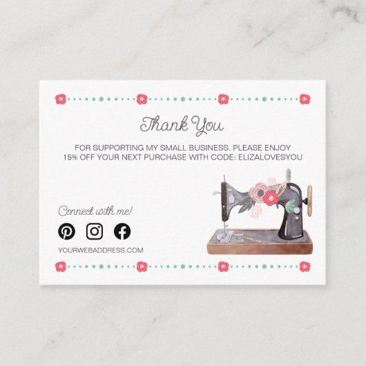  naaimachine Boho Floral Hartelijk dank Informatiekaartje (Voorkant)