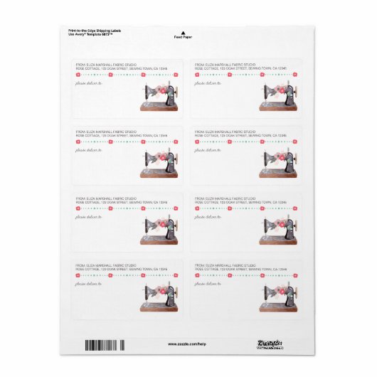 naaimachine Boho Floral Shipping Etiket (Full Sheet)